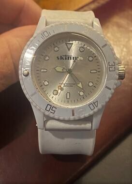 Women's The Original Skinny Watch, White Resin Case, Silver Face